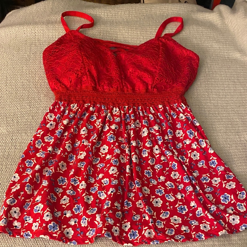 Red Floral Lace Top